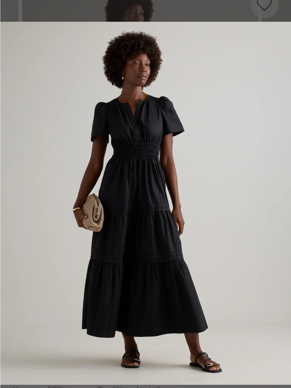 Quince Black Tiered Maxi Dress with Puff Sleeves